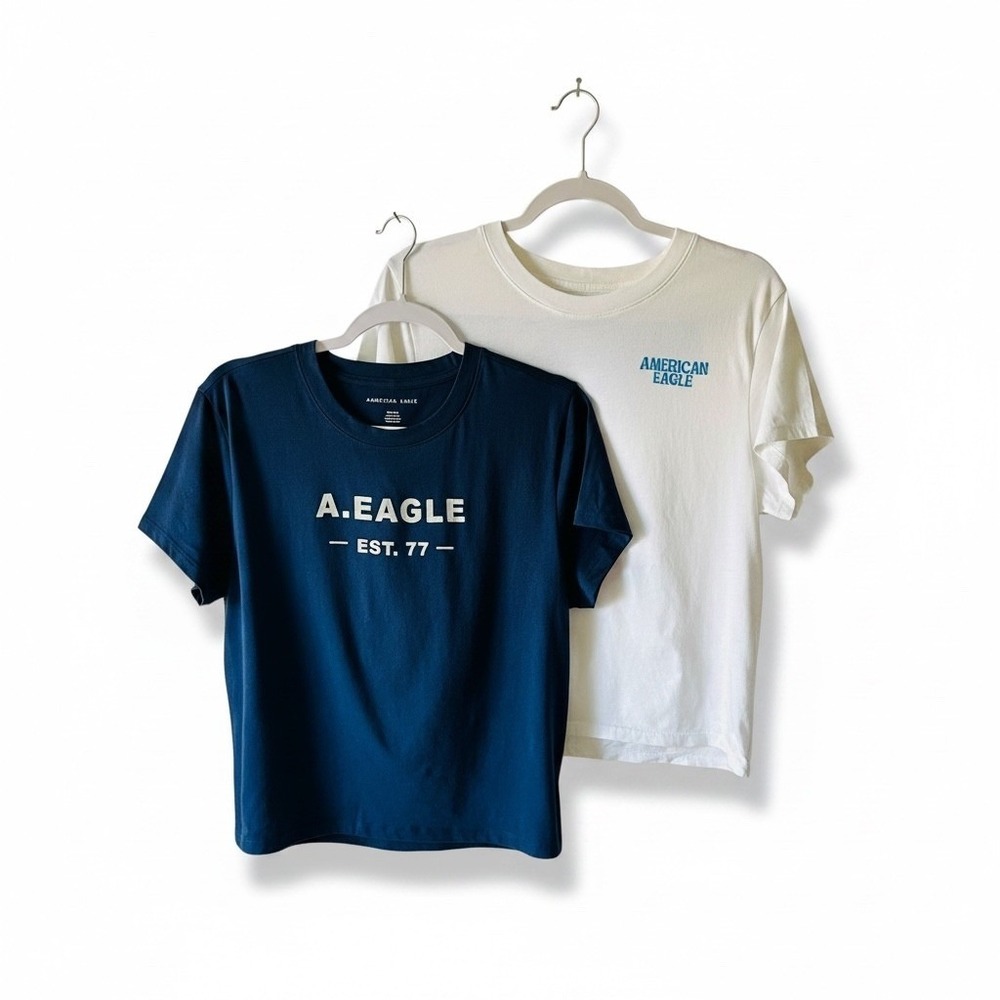 Two (2) Pack  American Eagle Graphic T-Shirts Navy White Size Medium